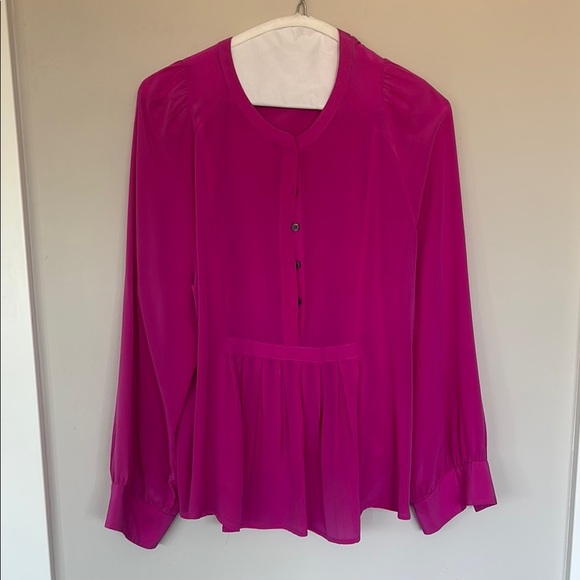 J. Crew Pink Silk Long Sleeve Pleated Blouse Large - Picture 1 of 5